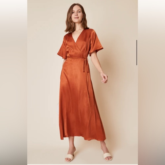 Whimsy + Row Lola Wrap Dress in Rust Size M - Picture 1 of 10